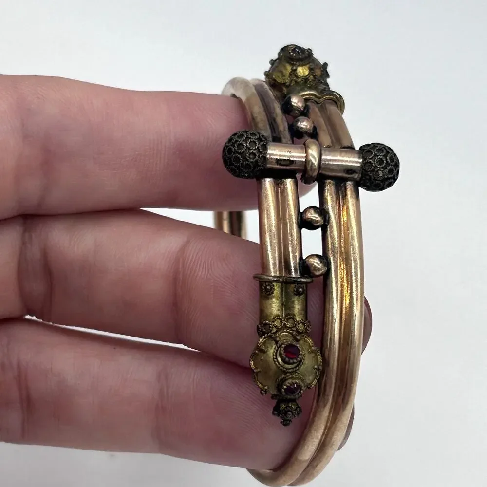 Vintage Victorian Etruscan Revival Bypass Hinged Bangle Bracelet Jewelry